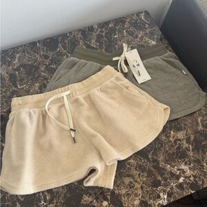 Feat - Women's Fleece Athletic Shorts - Beige and Olive